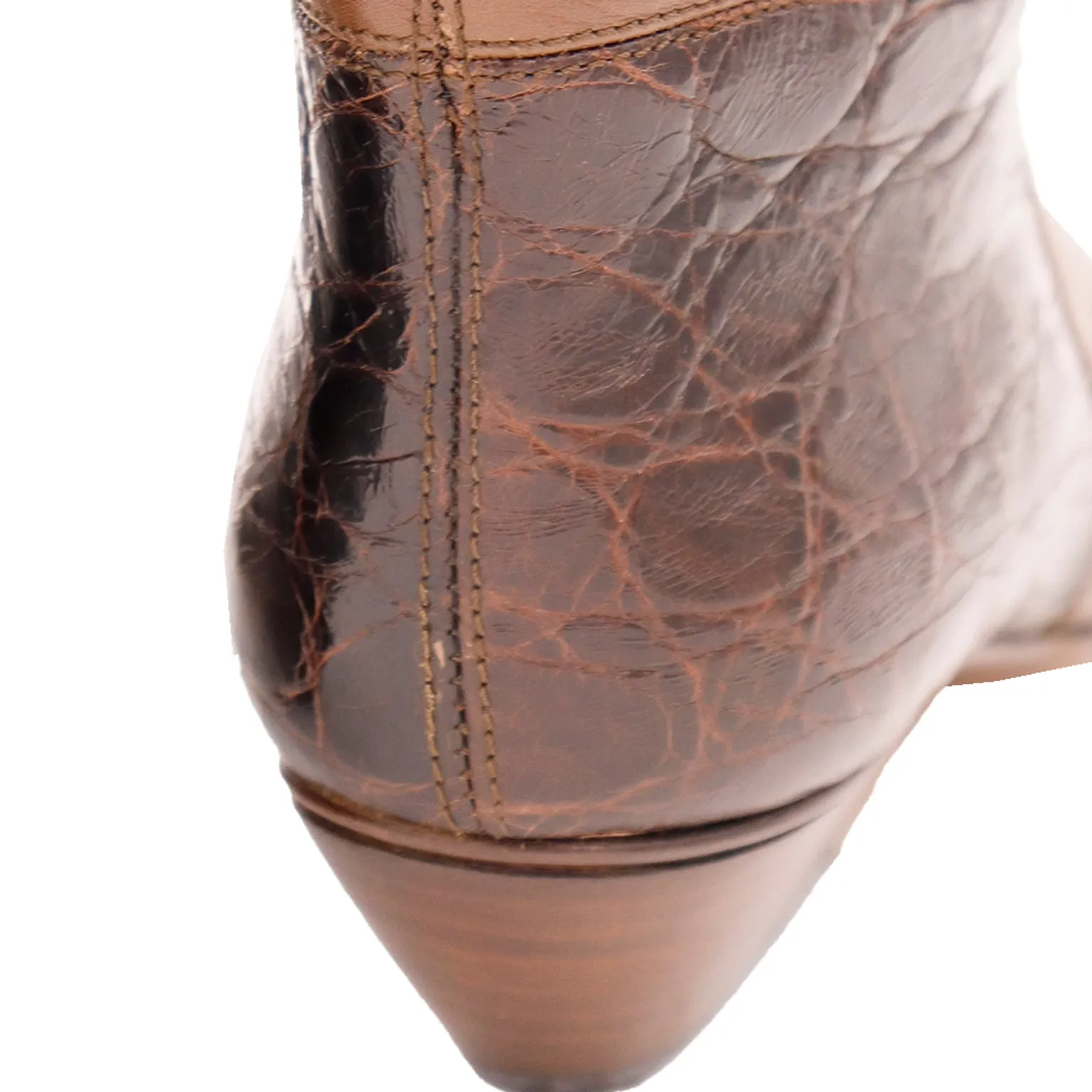 1980s Walter Steiger Vintage Tall Brown Leather Boots w Alligator Embossed Trim