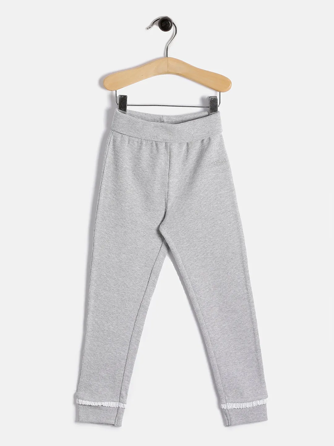 Baby Girls' Grey Cotton Jogger with Lace Trim  Comfortable Everyday Wear