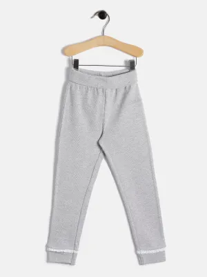 Baby Girls' Grey Cotton Jogger with Lace Trim  Comfortable Everyday Wear