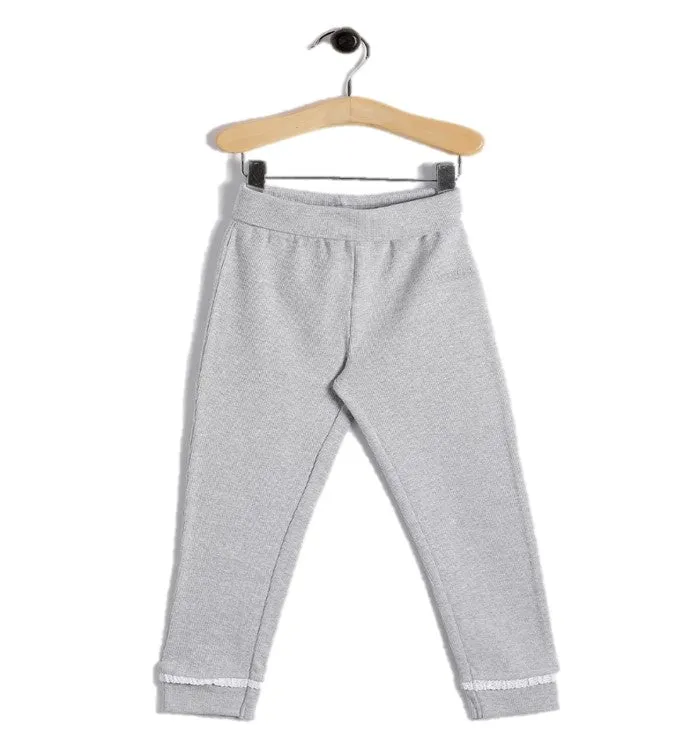 Baby Girls' Grey Cotton Jogger with Lace Trim  Comfortable Everyday Wear