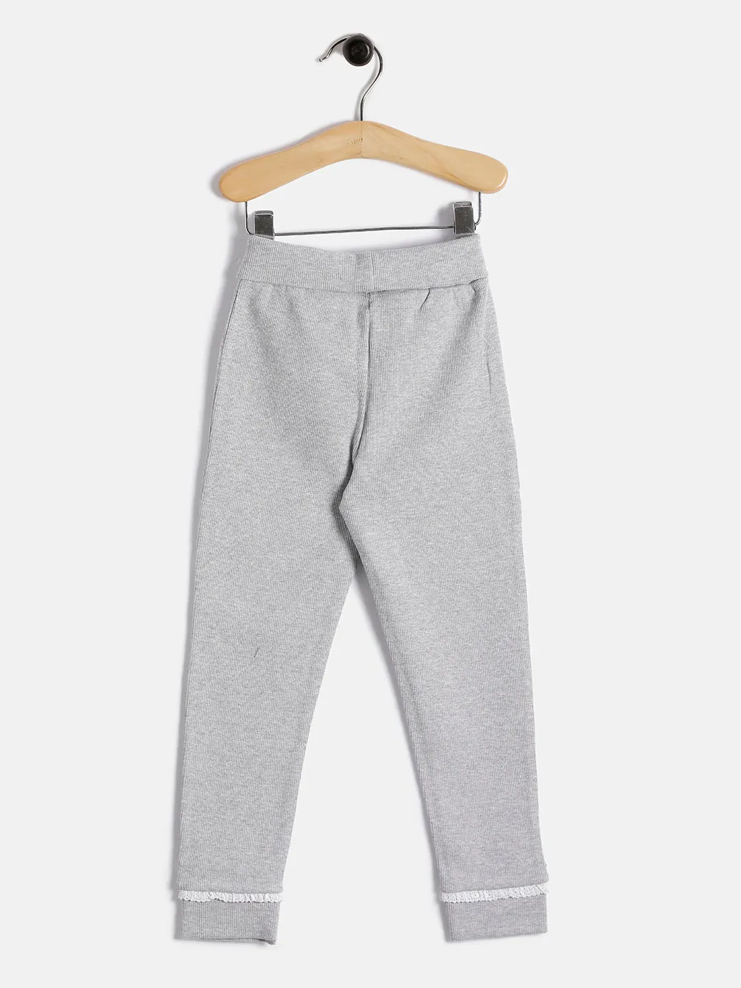 Baby Girls' Grey Cotton Jogger with Lace Trim  Comfortable Everyday Wear