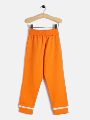 Baby Girls' Orange Cotton Jogger with Lace Trim  Comfortable Everyday Wear