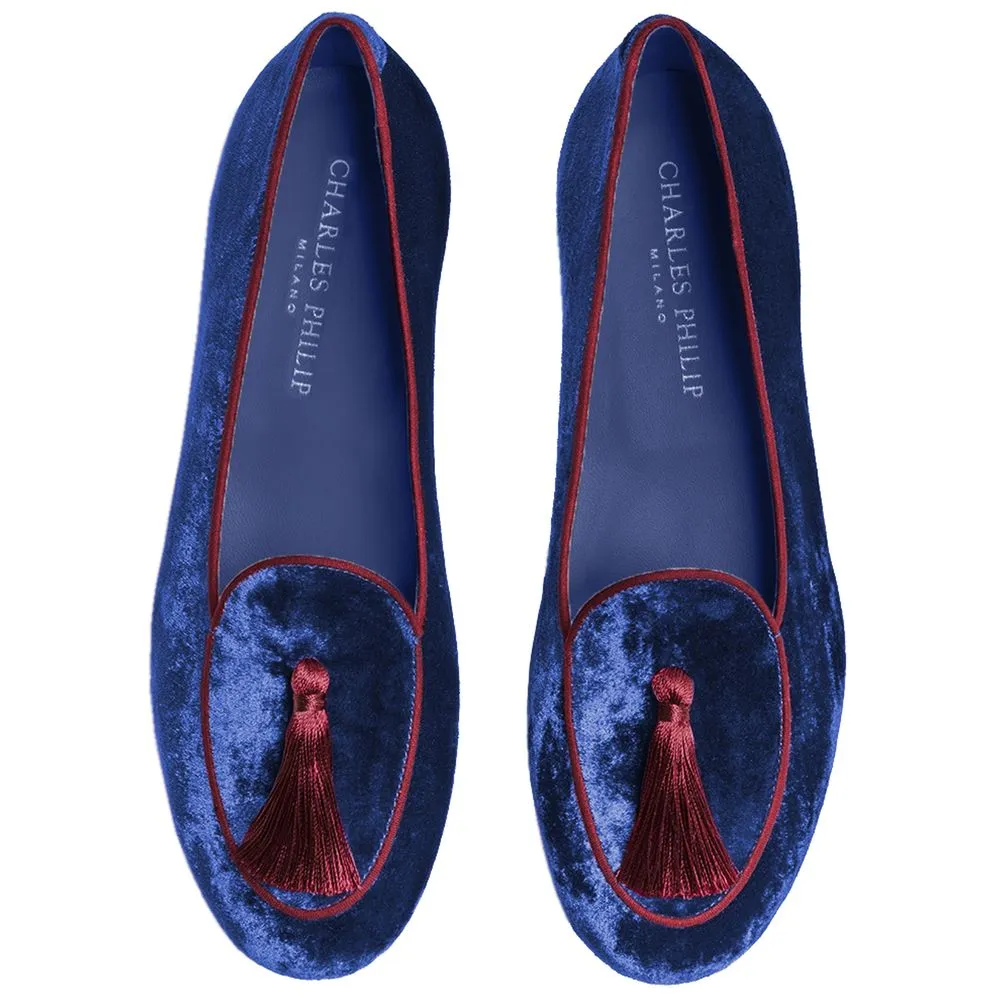 Blue Velvet Flat Shoe