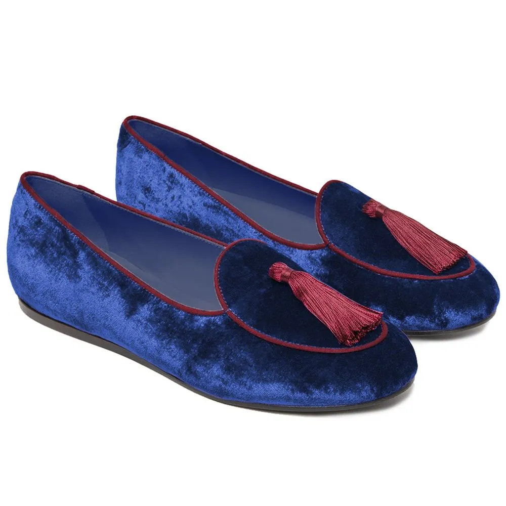 Blue Velvet Flat Shoe