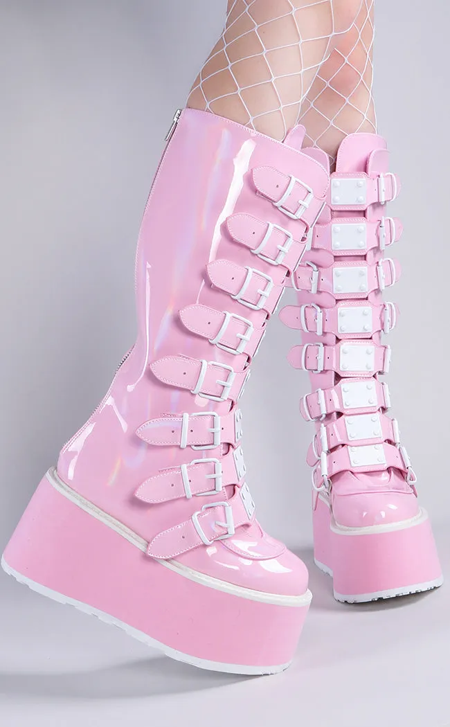 DAMNED-318 Baby Pink Holographic Boots (Au Stock)