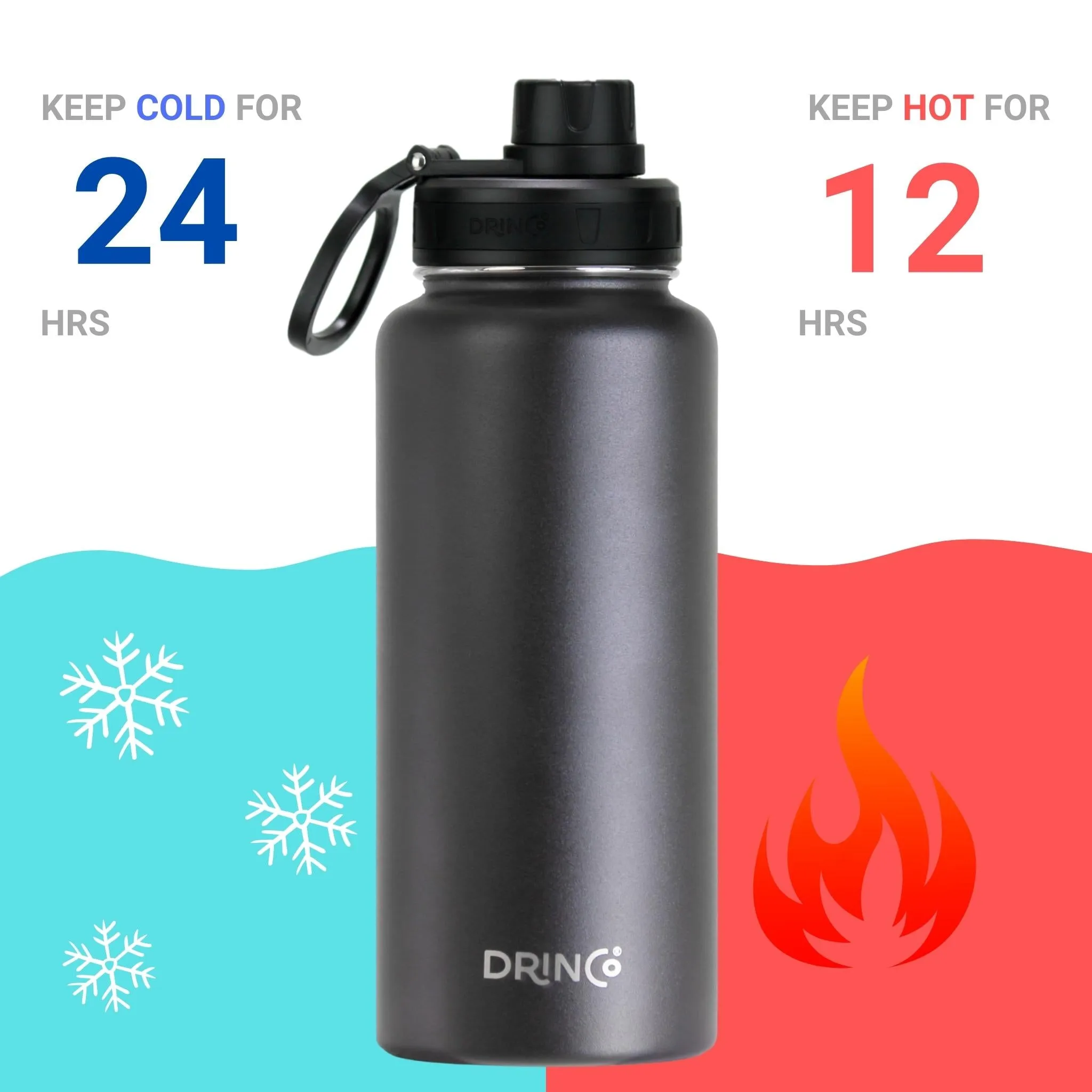 DRINCO 32oz Stainless Steel Water Bottle - Black