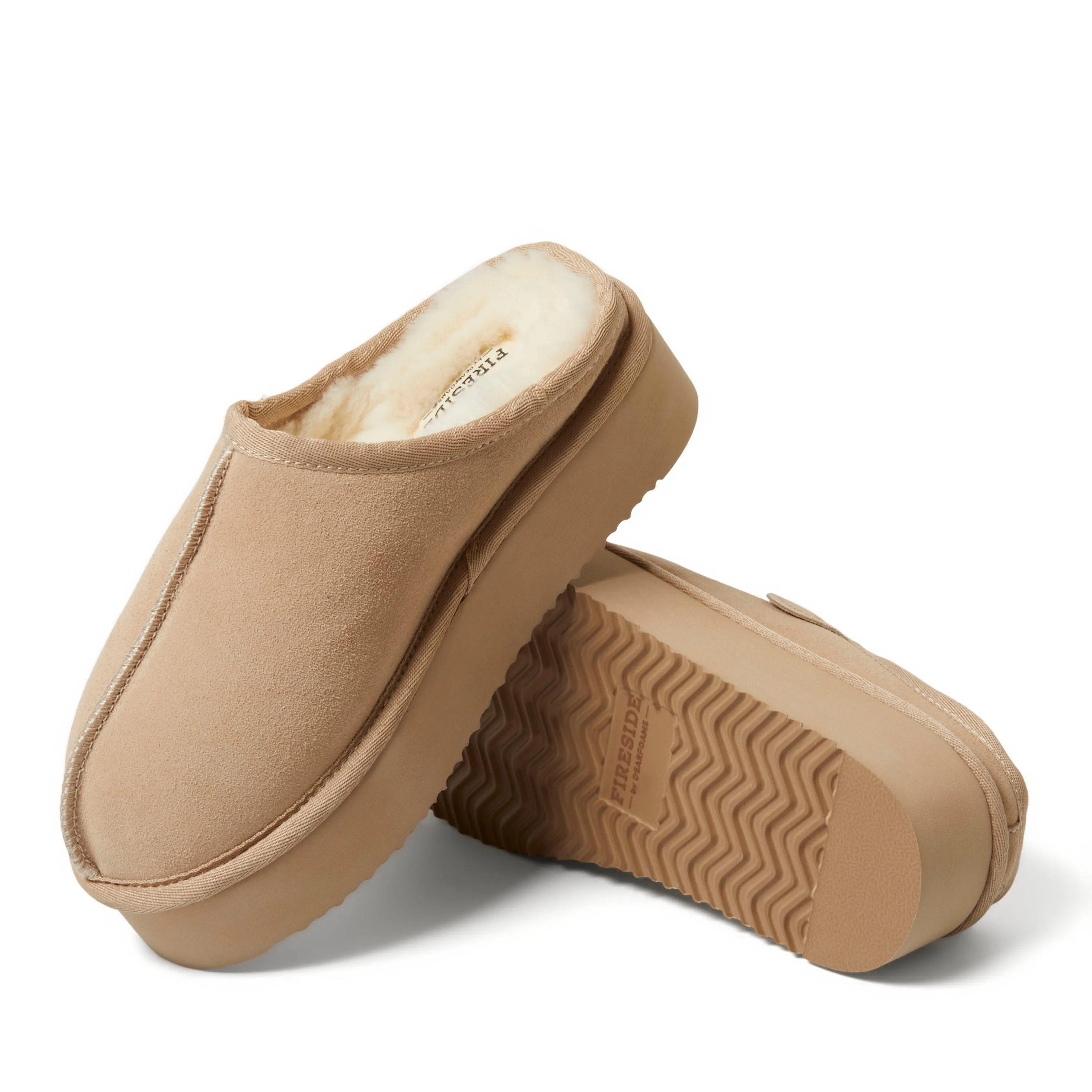 Fireside by Dearfoams Women's Queenstown Genuine Shearling Platform Clog Slipper
