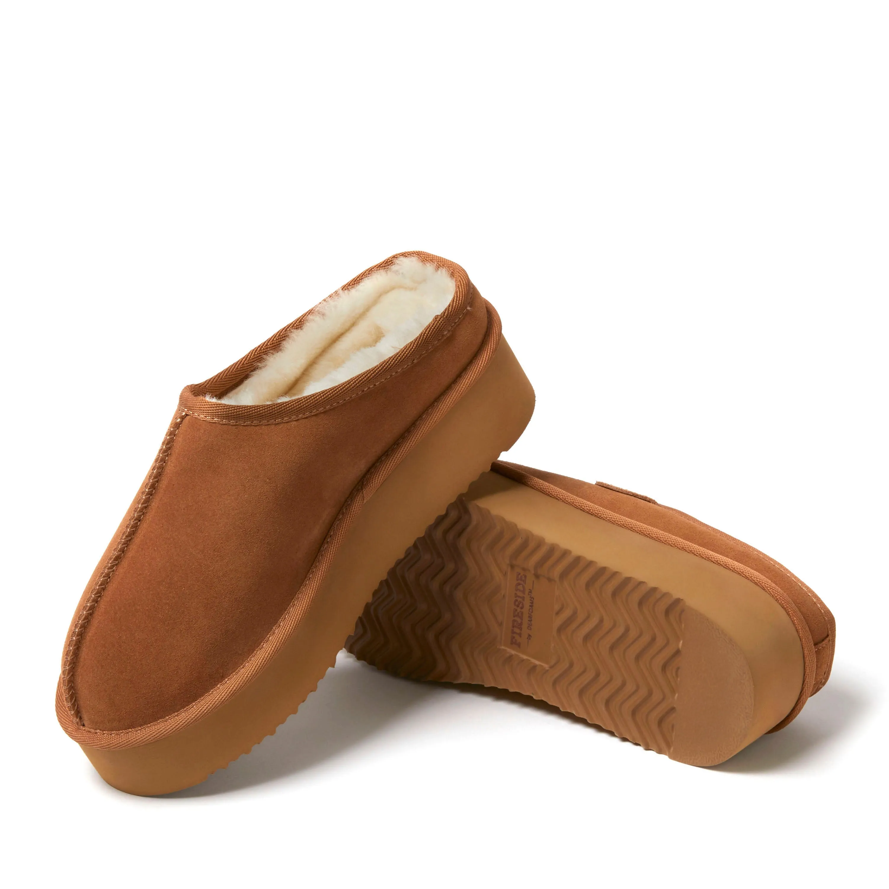 Fireside by Dearfoams Women's Queenstown Genuine Shearling Platform Clog Slipper