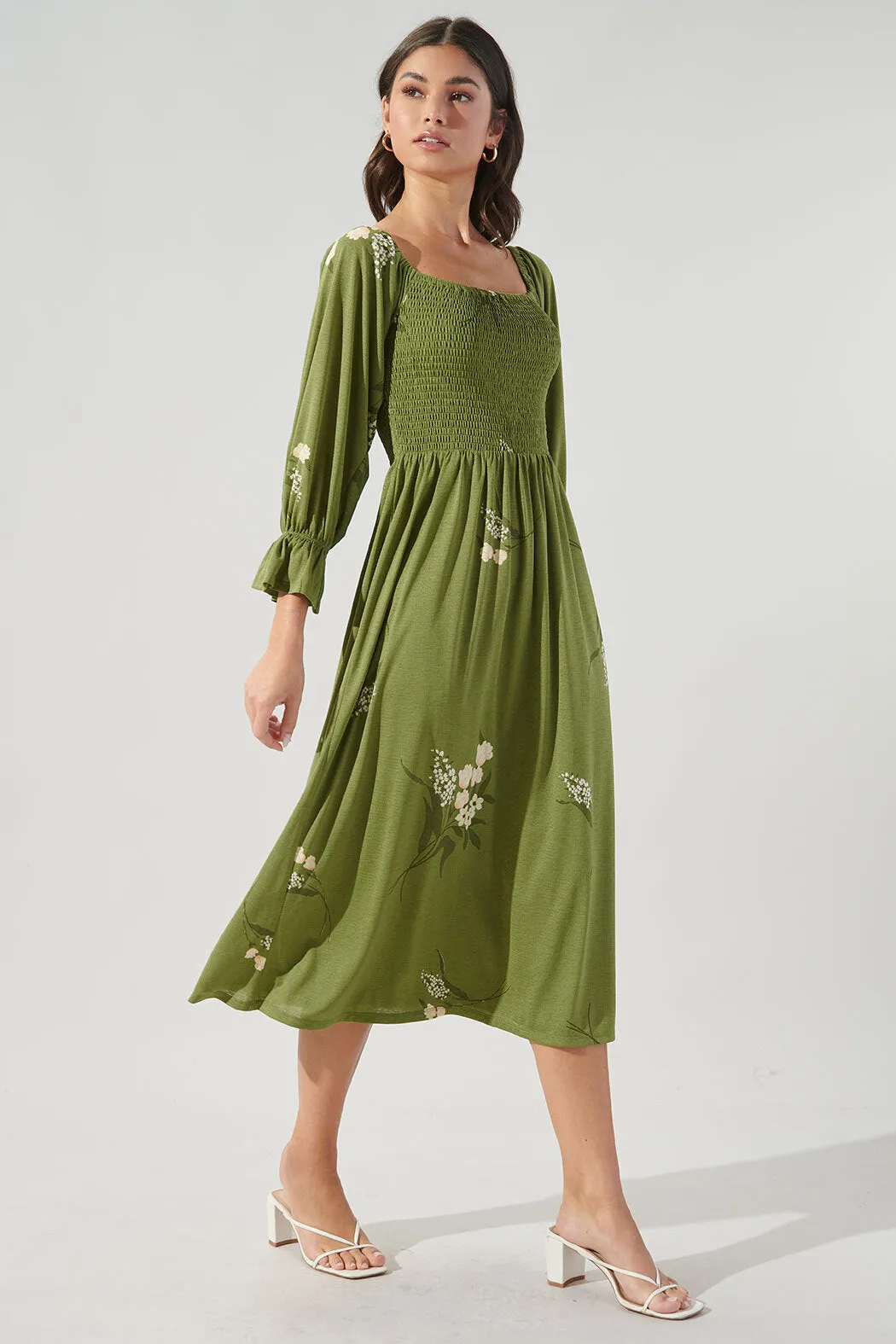 Lori Floral Denni Smocked Midi Dress