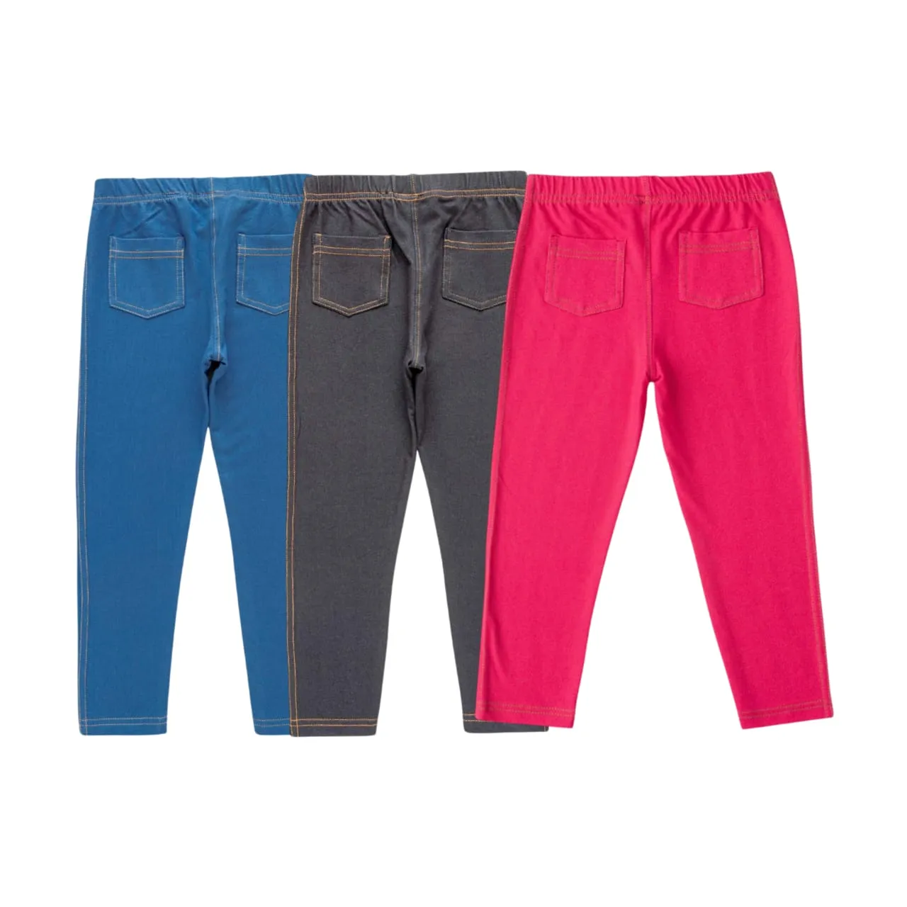 "Girls' Cotton Leggings - Pack of 3 (Blue, Black, Dark Fushia) - Soft & Stretchable Everyday Wear"