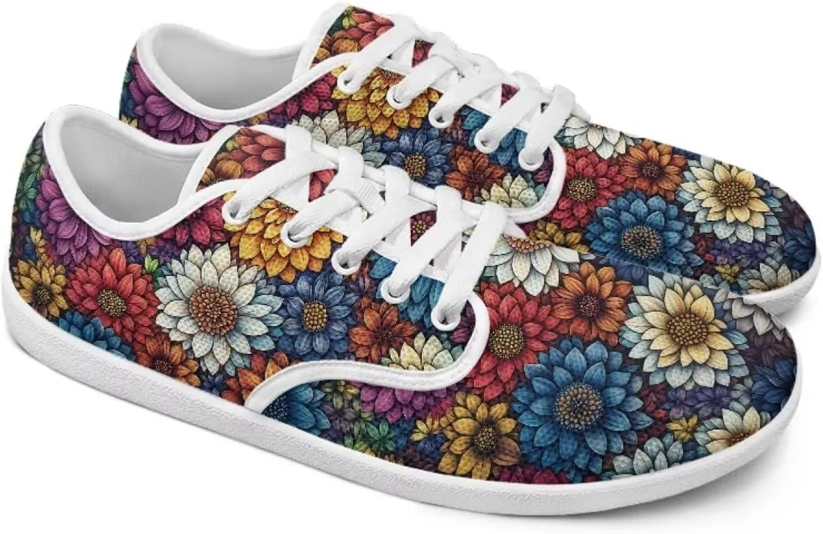 UNICEU Floral Casual Sneakers for Women Wide Toe Box Barefoot Shoes Zero Drop Breathable Running Travel Footwear