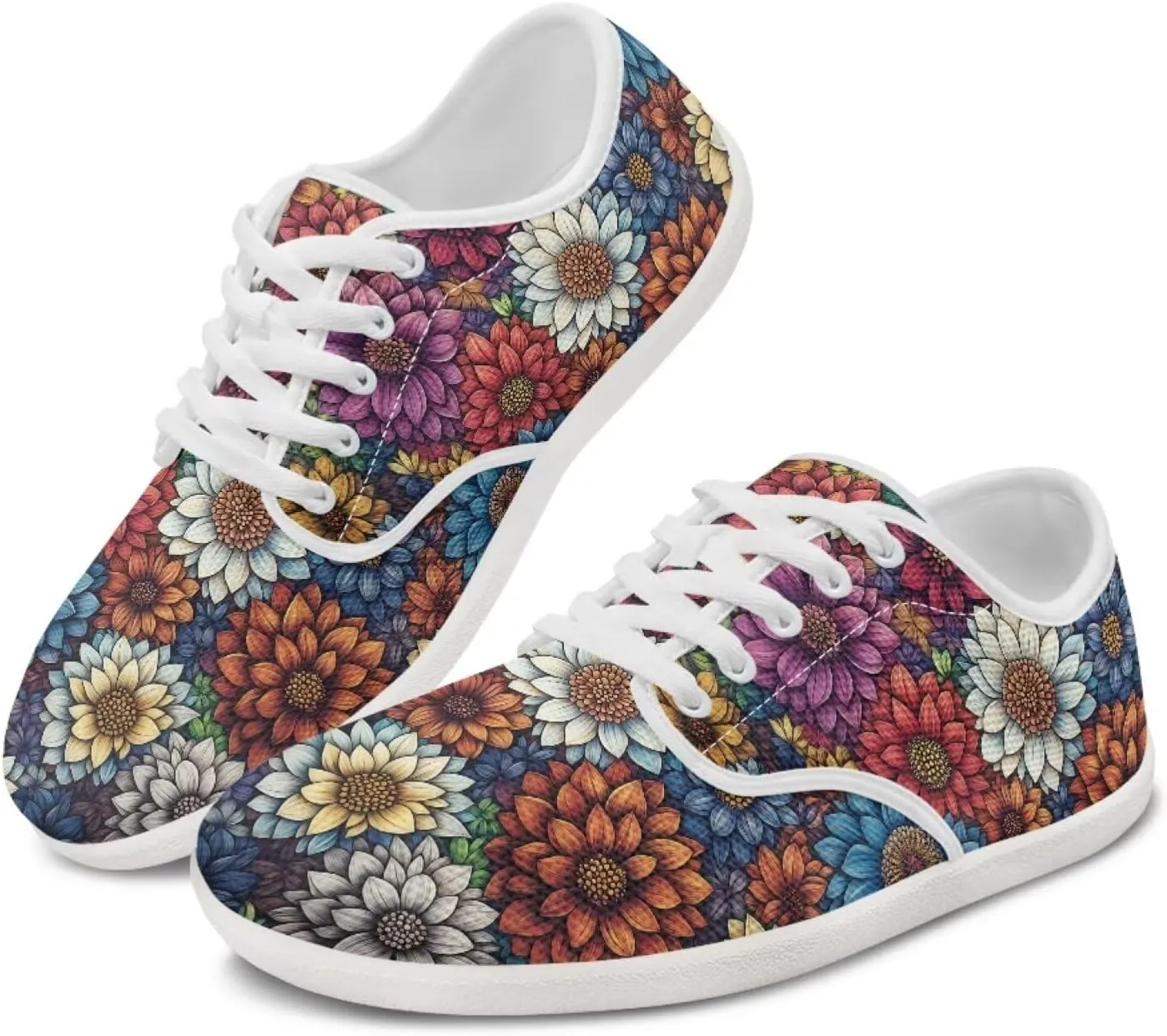 UNICEU Floral Casual Sneakers for Women Wide Toe Box Barefoot Shoes Zero Drop Breathable Running Travel Footwear