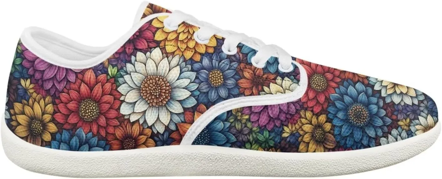 UNICEU Floral Casual Sneakers for Women Wide Toe Box Barefoot Shoes Zero Drop Breathable Running Travel Footwear