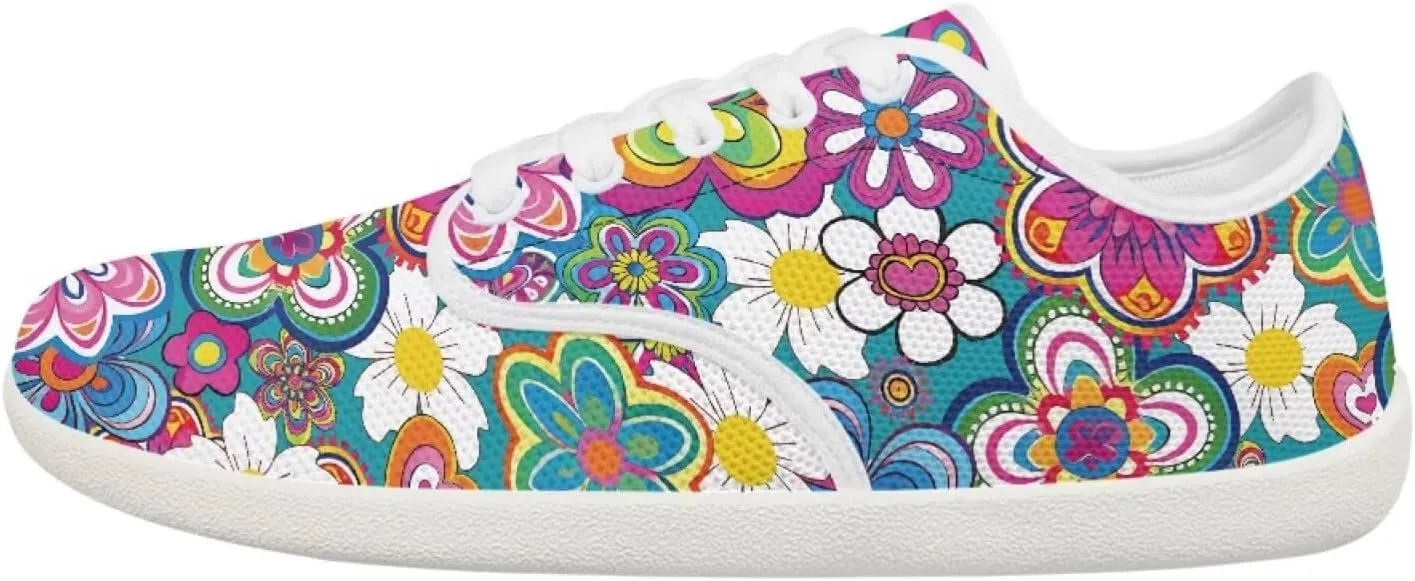 UNICEU Floral Casual Sneakers for Women Wide Toe Box Barefoot Shoes Zero Drop Breathable Running Travel Footwear