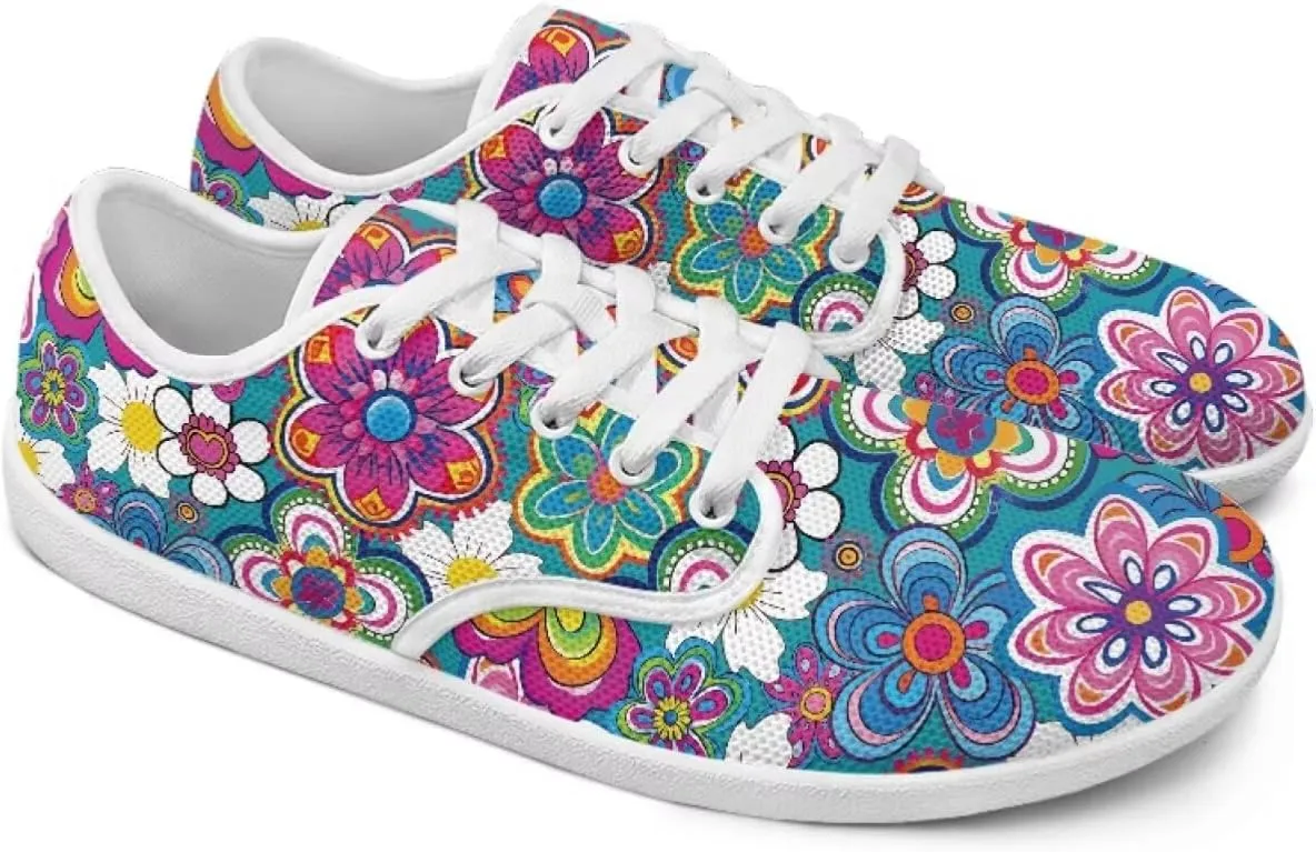 UNICEU Floral Casual Sneakers for Women Wide Toe Box Barefoot Shoes Zero Drop Breathable Running Travel Footwear