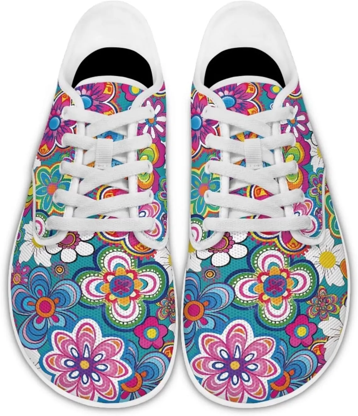 UNICEU Floral Casual Sneakers for Women Wide Toe Box Barefoot Shoes Zero Drop Breathable Running Travel Footwear