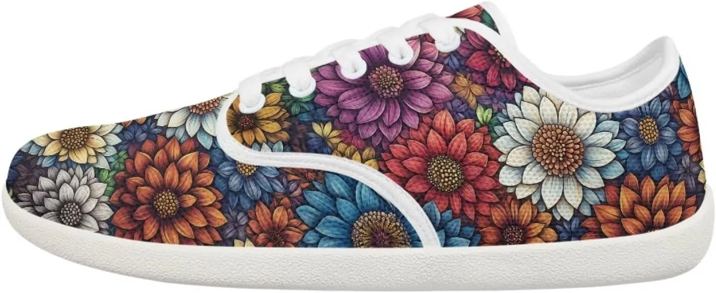 UNICEU Floral Casual Sneakers for Women Wide Toe Box Barefoot Shoes Zero Drop Breathable Running Travel Footwear