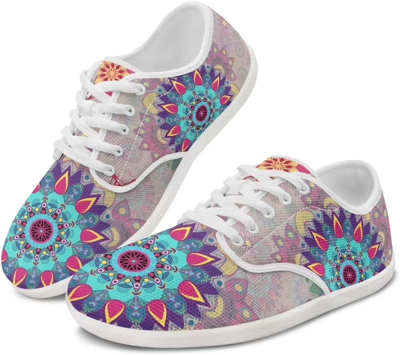 UNICEU Floral Casual Sneakers for Women Wide Toe Box Barefoot Shoes Zero Drop Breathable Running Travel Footwear