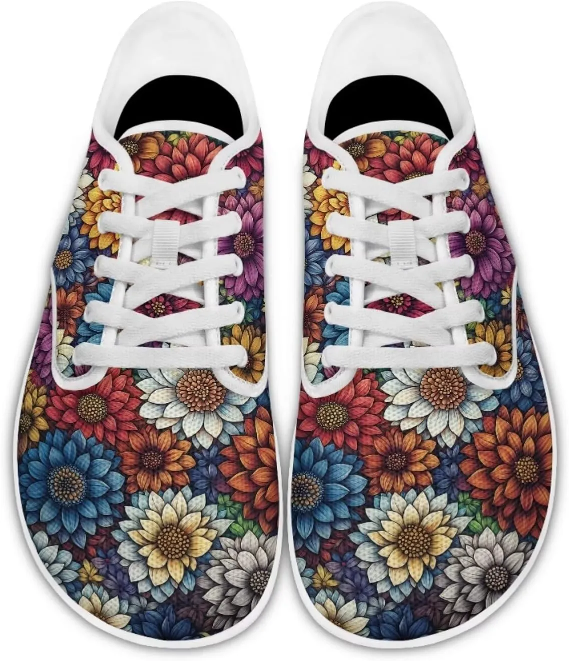 UNICEU Floral Casual Sneakers for Women Wide Toe Box Barefoot Shoes Zero Drop Breathable Running Travel Footwear