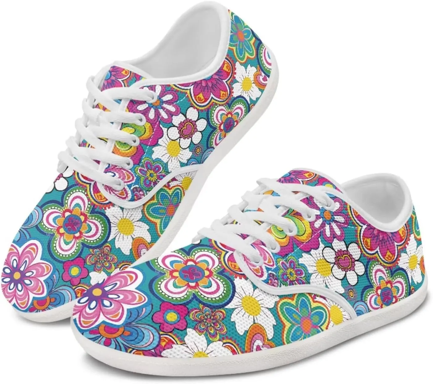 UNICEU Floral Casual Sneakers for Women Wide Toe Box Barefoot Shoes Zero Drop Breathable Running Travel Footwear