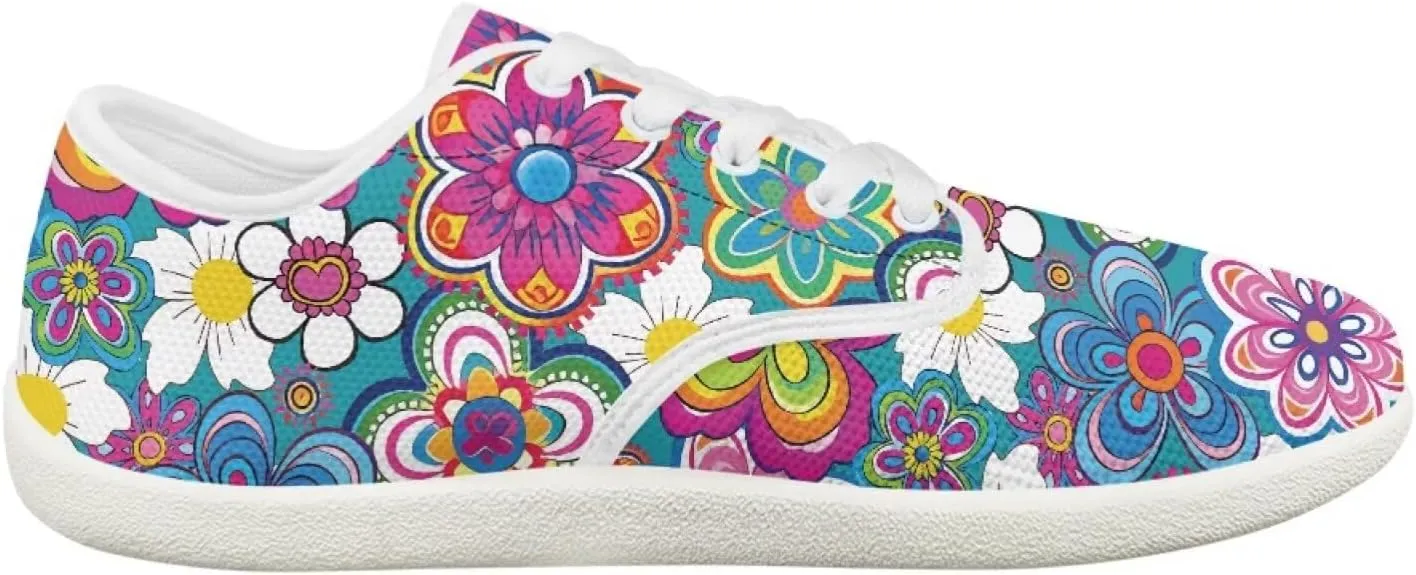UNICEU Floral Casual Sneakers for Women Wide Toe Box Barefoot Shoes Zero Drop Breathable Running Travel Footwear